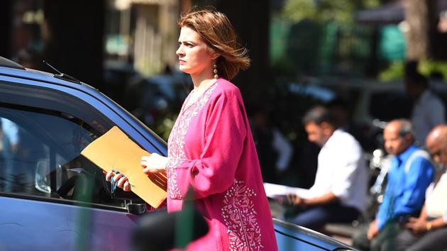 Sara Abdullah Pilot, sister of former Jammu and Kashmir chief minister Omar Abdullah leaves after a hearing on JKPSA Act, at Supreme Court, in New Delhi. The apex Court on Friday sought response from the Jammu and Kashmir administration on a plea filed by Pilot challenging the detention of her brother and National Conference leader Omar Abdullah under the Public Safety Act. (Raj K Raj / HT Photo)