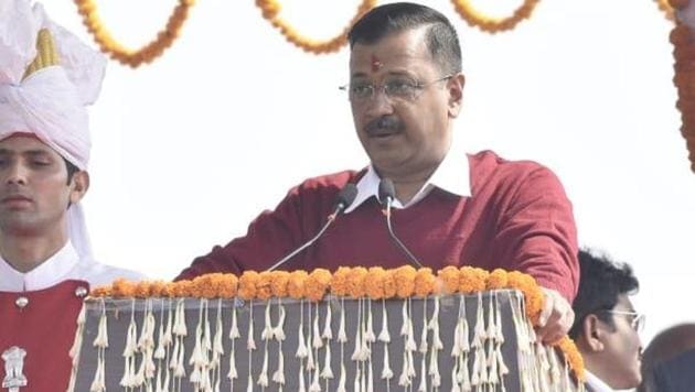Arvind Kejriwal takes oath as Delhi CM at Ramlila Maidan. (Photo: Vipin Kumar/HT Photo) Arvind Kejriwal takes oath as Delhi CM at Ramlila Maidan. (Photo: Vipin Kumar/HT Photo)