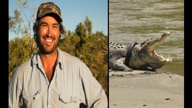 Matt Wright, joined by fellow Australian crocodile wrangler Chris Wilson, is working to rescue the croc.(Instagram/@mattwright)