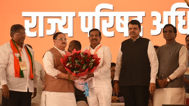 BJP National President JP Nadda and other BJP leaders during BJP State Excutive Conclave at Nerul on Sunday (Bachchan Kumar/HT Photo) BJP National President JP Nadda and other BJP leaders during BJP State Excutive Conclave at Nerul on Sunday (Bachchan Kumar/HT Photo)