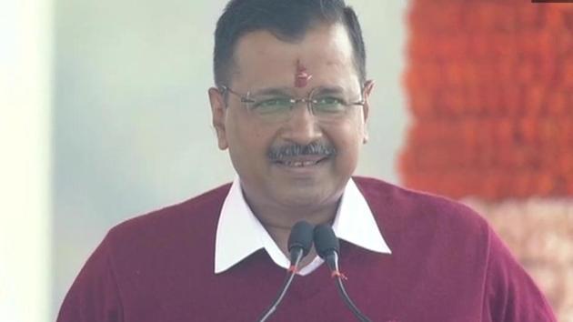 Arvind Kejriwal addresses crowd at Ramlila Maidan after taking oath as Delhi’s chief minister for third time. (ANI photo) Arvind Kejriwal addresses crowd at Ramlila Maidan after taking oath as Delhi’s chief minister for third time. (ANI photo)
