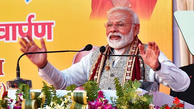 Prime Minister Narendra Modi addresses during the closing ceremony of the Centenary Celebrations of Shri Jagadguru Vishwaradhya Gurukul at Jangamwadi Math in Varanasi on Sunday