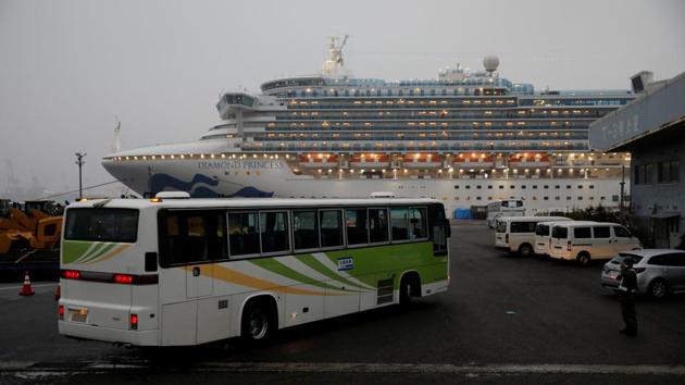 A bus arrives at the cruise ship Diamond Princess, where dozens of passengers were tested positive for coronavirus, at Daikoku Pier Cruise Terminal in Yokohama, south of Tokyo. (REUTERS) A bus arrives at the cruise ship Diamond Princess, where dozens of passengers were tested positive for coronavirus, at Daikoku Pier Cruise Terminal in Yokohama, south of Tokyo. (REUTERS)