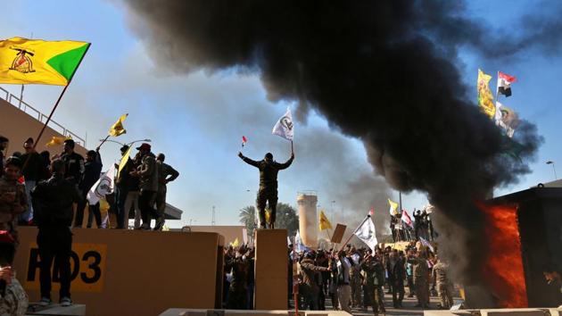 Protesters burn property in front of the U.S. embassy compound, in Baghdad, Iraq.(AP photo for representation)