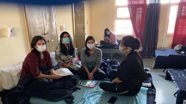 The Indian nationals at ITBP’s quarantine facility in Chhawla, Delhi. (Twitter/ANI) The Indian nationals at ITBP’s quarantine facility in Chhawla, Delhi. (Twitter/ANI)