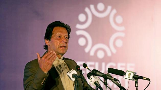 Pakistan's Prime Minister Imran Khan addressing an international conference marking 40 years of hosting Afghan refugees in the country, organized by Pakistan and the UN Refugee Agency in Islamabad.(REUTERS) Pakistan's Prime Minister Imran Khan addressing an international conference marking 40 years of hosting Afghan refugees in the country, organized by Pakistan and the UN Refugee Agency in Islamabad.(REUTERS)