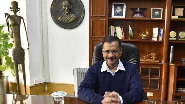 Senior Aam Aadmi Party convenor Arvind Kejriwal takes charge as Chief Minister of Delhi for the third time, at Delhi Secretariat, in New Delhi.(Sanjeev Verma/HT PHOTO)