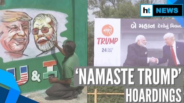 <p>'Namaste Trump' posters and hoardings are being put up in Ahmedabad ahead of US President's Donald Trump's visit. Modi and Trump images are being painted opposite the Motera stadium even as beautification work is at Gandhinagar airport. US President Donald Trump will reach Ahmedabad on 24th February and also address an event named 'Namaste Trump'. Watch the full video for more details.</p>