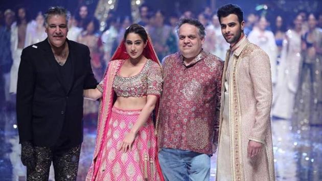 Love Aaj Kal actor Sara Ali Khan turned muse and showstopper for the event that took place at an elaborate set-up in Aerocity.(Instagram)