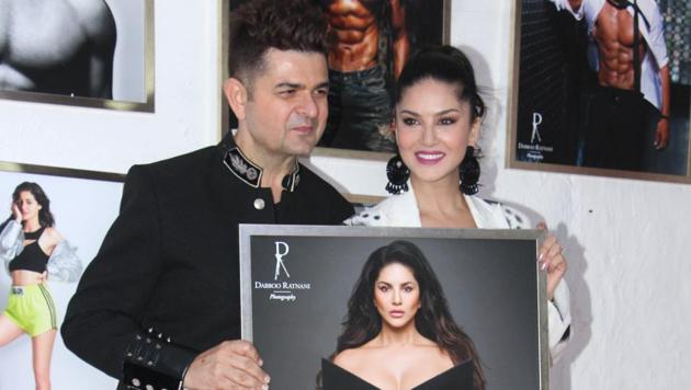 Dabboo Ratnani and Sunny Leone at the launch of his calendar for 2020 in Mumbai.(Varinder Chawla/Instagram)