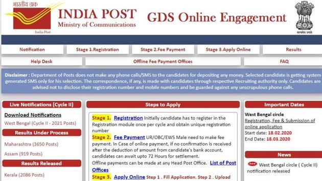 West Bengal GDS Recruitment 2020: Registration to fill 2021 