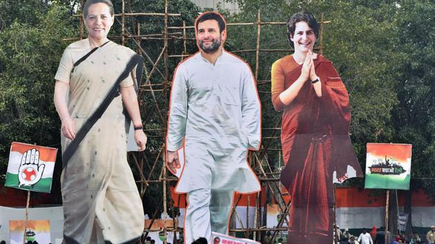 Cutouts of Congress party President Sonia Gandhi, leader Rahul Gandhi, and General Secretary Priyanka Gandhi Vadra. (ANI file photo) Cutouts of Congress party President Sonia Gandhi, leader Rahul Gandhi, and General Secretary Priyanka Gandhi Vadra. (ANI file photo)