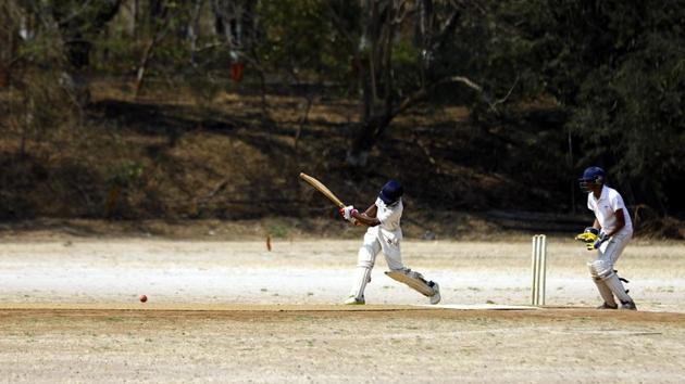 Jai Hind High School batsman hits a shot against Paranjape Vidya Mandir during the PDCA cricket tournament at Law College in Pune on Monday. (RAHUL RAUT/HT) Jai Hind High School batsman hits a shot against Paranjape Vidya Mandir during the PDCA cricket tournament at Law College in Pune on Monday. (RAHUL RAUT/HT)