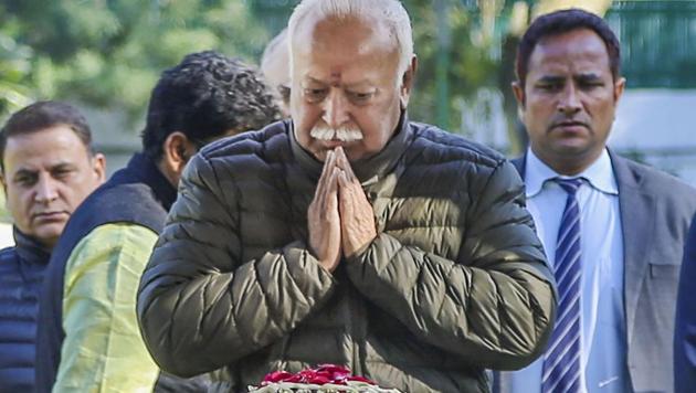 RSS chief Mohan Bhagwat pays tribute to Mahatma Gandhi at a memorial at Gandhi Smriti, in New Delhi on Monday. (PTI Photo) RSS chief Mohan Bhagwat pays tribute to Mahatma Gandhi at a memorial at Gandhi Smriti, in New Delhi on Monday. (PTI Photo)