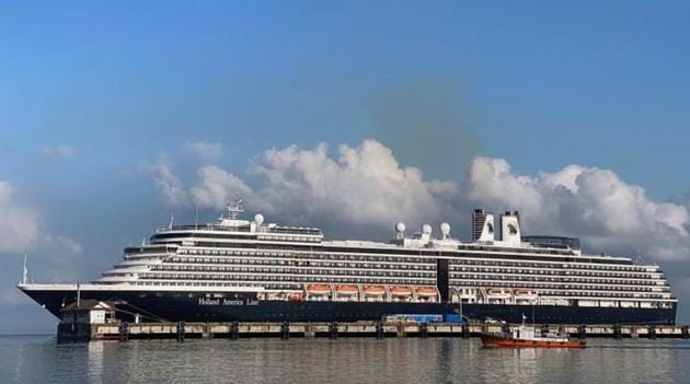 The cruise ship MS Westerdam at dock in the Cambodian port of Sihanoukville, Cambodia.(Reuters Photo)