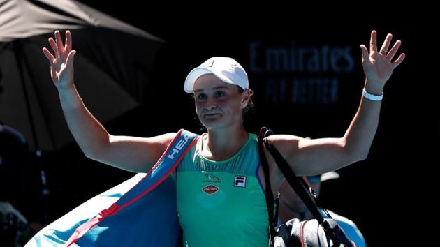 Australia’s Ashleigh Barty waves as she leaves the court after losing her match against Sofia Kenin of the U.S.(REUTERS)