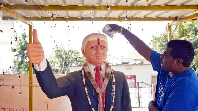 Bussa Krishna, a superfan of Donald Trump began worshipping him when the United States President appeared in his dream.(REUTERS)