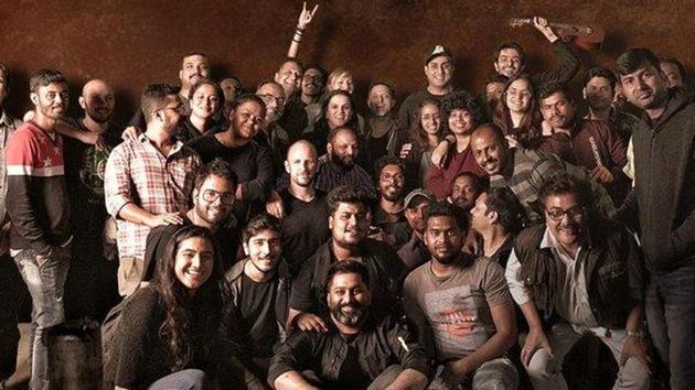 Abhishek Bachchan poses with the crew of his upcoming project, Bob Biswas as they wrap up the first shooting schedule of the movie. Abhishek Bachchan poses with the crew of his upcoming project, Bob Biswas as they wrap up the first shooting schedule of the movie.