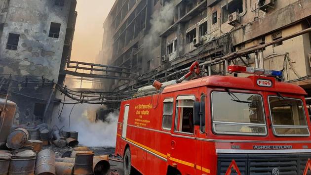 The chemical factory after the fire was doused.(HT Photo)