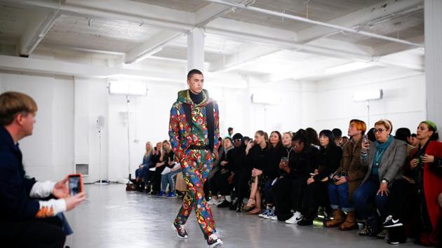 A model presents a creation during the Bobby Abley catwalk show at London Fashion Week in London, Britain.(REUTERS)