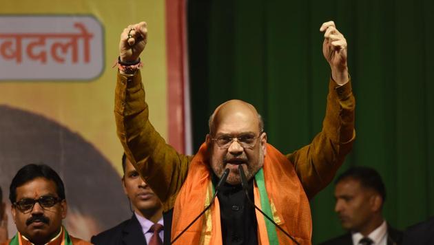 Home Minister Amit Shah at Kondli in New Delhi. (Sanchit Khanna/HT PHOTO) Home Minister Amit Shah at Kondli in New Delhi. (Sanchit Khanna/HT PHOTO)