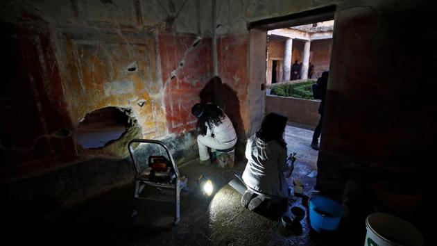 Some of the site had been closed to the public during the restoration, including several domus that have been since reopened to the public. The House of Orchards domus features intricately detailed frescoes of fruit trees and birds, while the House of the Ship Europa boasts a sketch of a large merchant ship. (Ciro De Luca / REUTERS)
