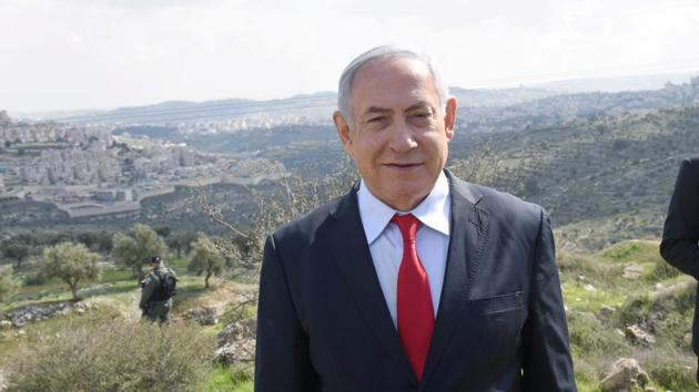 Israeli Prime Minister Benjamin Netanyahu stands at an overview of the Israeli settlement of Har Homa, located in an area of the Israeli-occupied West Bank, that Israel annexed to Jerusalem after the region's capture in the 1967 Middle East war, February 20, 2020. (REUTERS) Israeli Prime Minister Benjamin Netanyahu stands at an overview of the Israeli settlement of Har Homa, located in an area of the Israeli-occupied West Bank, that Israel annexed to Jerusalem after the region's capture in the 1967 Middle East war, February 20, 2020. (REUTERS)