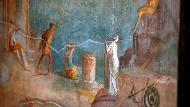 A fresco is pictured inside the House of Orchard "Casa del Frutteto", one of three restored domus. That might not be the end of fresh discoveries. “It’s certain that by carrying out other excavation projects in areas never explored before, the discoveries will be extraordinary,” Osanna added. (Ciro De Luca / REUTERS)