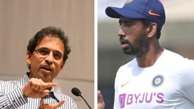 Harsha Bhogle and Wriddhiman Saha.(HT Collage)