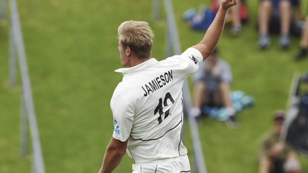 New Zealand's Kyle Jamieson celebrates.(AP)