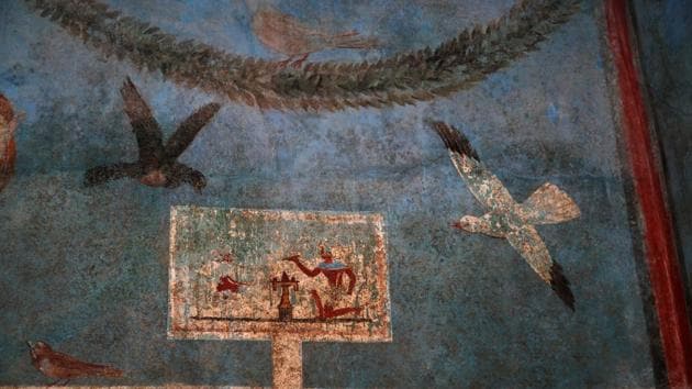 A fresco is pictured inside the House of Orchard "Casa del Frutteto", one of three restored domus (ancient houses) reopened to the public at the archaeological site of Pompeii, Italy, February 18, 2020. REUTERS/Ciro De Luca (REUTERS)