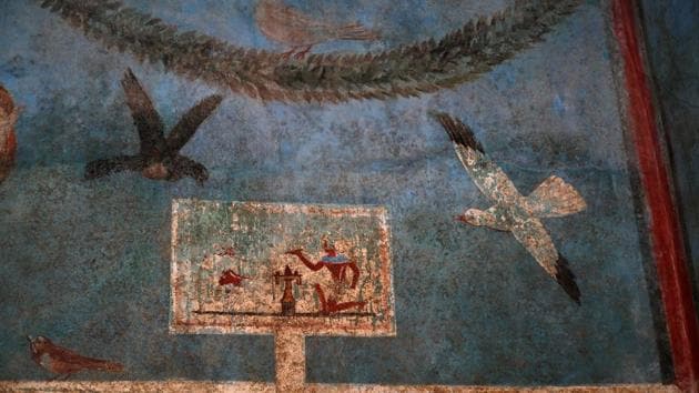 A fresco is pictured inside the House of Orchard "Casa del Frutteto", one of three restored domus (ancient houses) reopened to the public at the archaeological site of Pompeii, Italy, February 18, 2020. REUTERS/Ciro De Luca (REUTERS) A fresco is pictured inside the House of Orchard "Casa del Frutteto", one of three restored domus (ancient houses) reopened to the public at the archaeological site of Pompeii, Italy, February 18, 2020. REUTERS/Ciro De Luca (REUTERS)