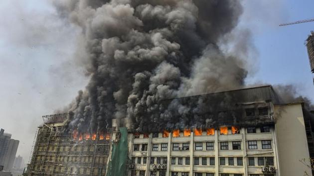 Smoke rises from the GST Bhavan after a fire broke out on its eighth floor, in Mazgaon area of Mumbai, Maharashtra. (Kunal Patil / PTI)