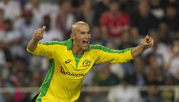 Johannesburg: Australia's bowler Ashton Agar celebrates after dismissing South Africa's batsman Dale Steyn during the 1st T20 cricket match between South Africa and Australia at Wanderers stadium in Johannesburg, South Africa, Friday, Feb. 21, 2020. AP/PTI(AP2_22_2020_000001A)(AP)