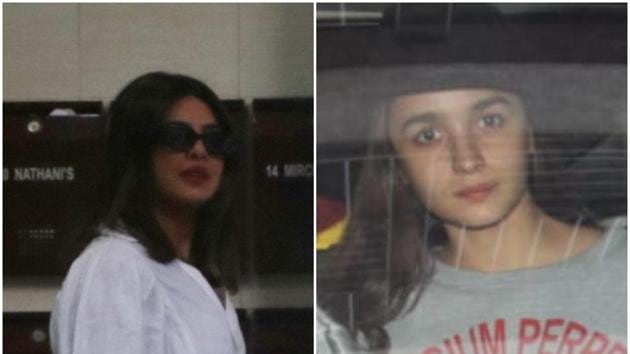 Alia Bhatt and Priyanka Chopra at Katrina Kaif’s house.(Varinder Chawla)