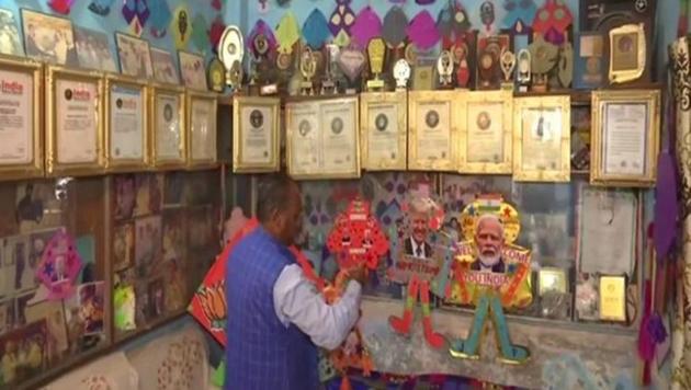 Jagmohan Kanojia, the kite maker has designed special kites to welcome Trump. (ANI)