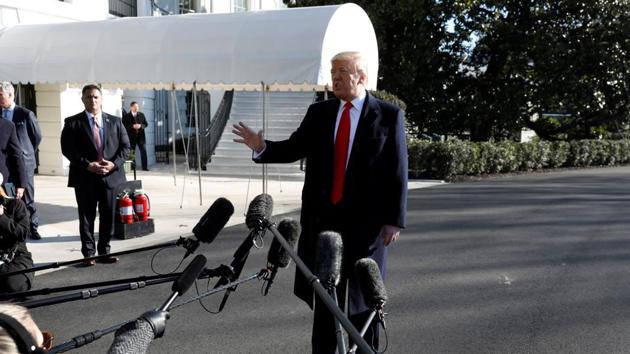 U.S. President Donald Trump speaks to the media on the South Lawn of the White House in Washington, U.S., before his departure to India, February 23, 2020. (REUTERS) U.S. President Donald Trump speaks to the media on the South Lawn of the White House in Washington, U.S., before his departure to India, February 23, 2020. (REUTERS)