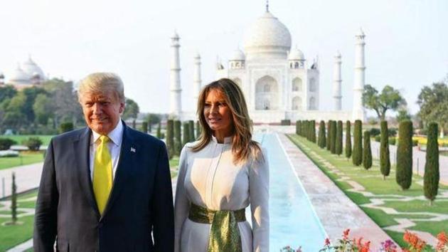 US President Donald Trump and First Lady Melania Trump at the Taj Mahal.(HTPhotos)