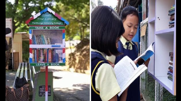 The post of a mini roadside library in Mizoram’s capital Aizawl was shared by an IFS officer Parveen Kaswan.(Twitter/@ParveenKaswan)
