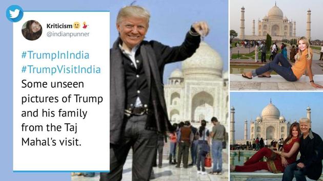 Tweeple had a field day using Photoshop to show “unseen pictures” from the President Trump’s Taj Mahal visit.(Twitter/@indianpunner)