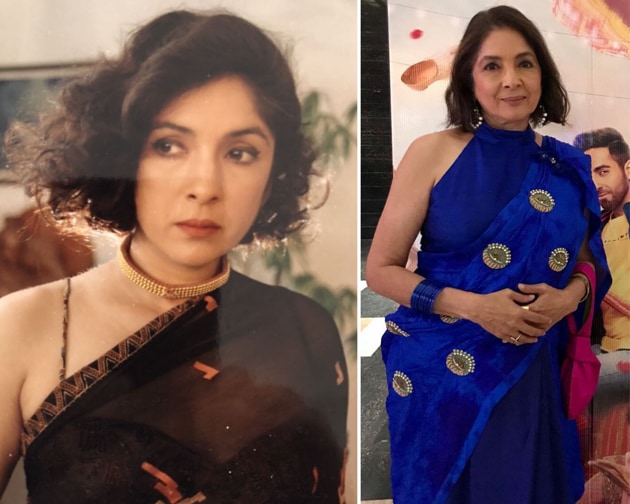 The photo was from 25 years ago, and Neena shared the photograph of her youthful self wearing a black halter-necked blouse with a black saree, she wore a gold choker in her neck and sporting a short, curly bob.(INSTAGRAM) The photo was from 25 years ago, and Neena shared the photograph of her youthful self wearing a black halter-necked blouse with a black saree, she wore a gold choker in her neck and sporting a short, curly bob.(INSTAGRAM)