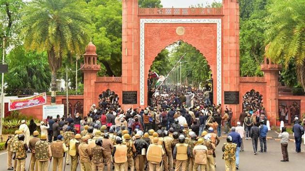 The petitioner said students had gathered at the Maulana Azad Library and marched up to AMU gate on December 15, 2019. After sometime, the police started firing teargas shells on the students and also cane charged them, in which around 100 students were injured, the petitioner alleged. (Image used for representation). (PTI PHOTO.) The petitioner said students had gathered at the Maulana Azad Library and marched up to AMU gate on December 15, 2019. After sometime, the police started firing teargas shells on the students and also cane charged them, in which around 100 students were injured, the petitioner alleged. (Image used for representation). (PTI PHOTO.)