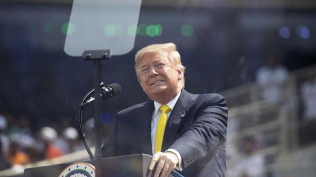 President Donald Trump speaking during a "Namaste Trump," event at Sardar Patel Gujarat Stadium, Monday, Feb. 24, 2020, in Ahmedabad.(AP)