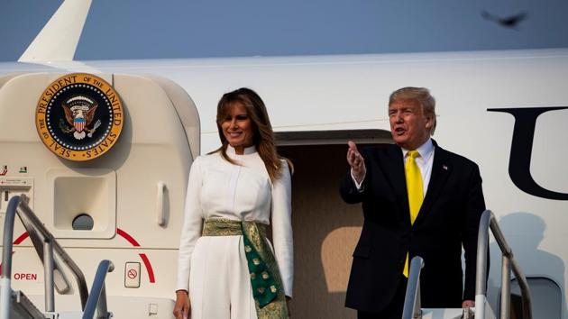 U.S. President Donald Trump and first lady Melania Trump arrive aboard Air Force One at Agra Airbase in Agra, February 24, 2020.(REUTERS)
