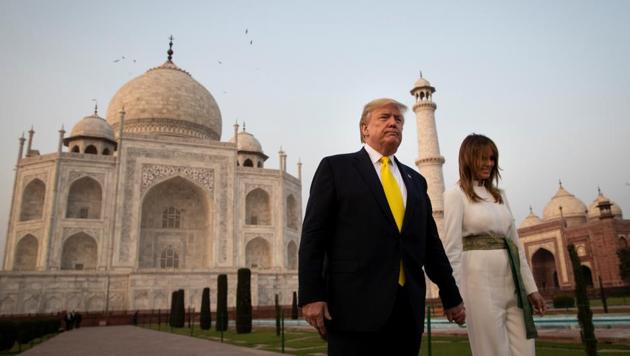 U.S. President Donald Trump and first lady Melania Trump tour the historic Taj Mahal, in Agra. (REUTERS) U.S. President Donald Trump and first lady Melania Trump tour the historic Taj Mahal, in Agra. (REUTERS)