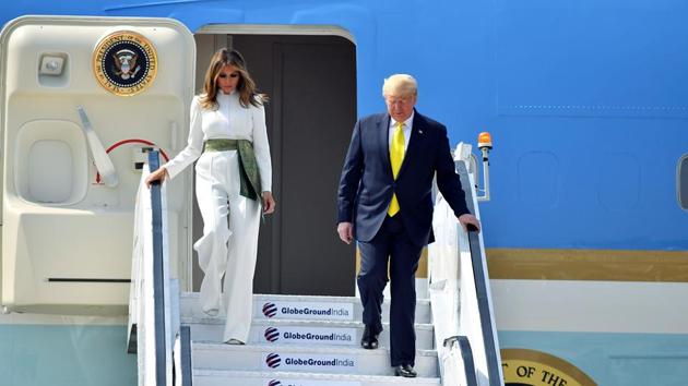 US President Donald Trump and First Lady Melania Trump arrive at Sardar Vallabhbhai Patel International Airport in Ahmedabad. (ANI)