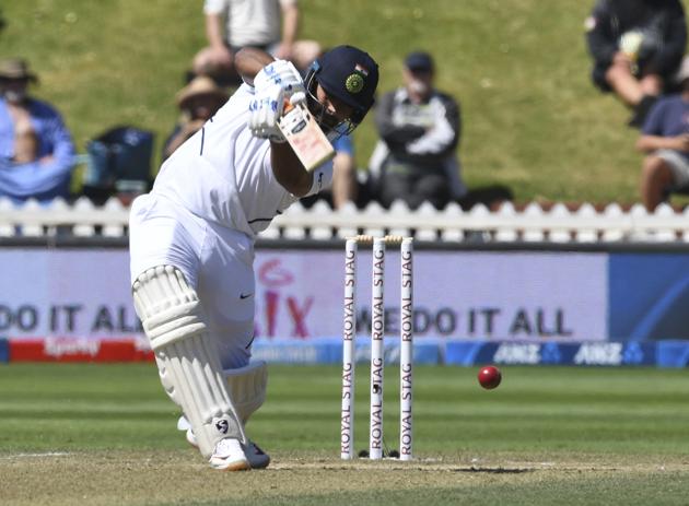 India's Rishabh Pant bats against New Zealand during the first cricket test between India and New Zealand at the Basin Reserve in Wellington, New Zealand, Monday, Feb. 24, 2020. (AP Photo/Ross Setford) (AP)