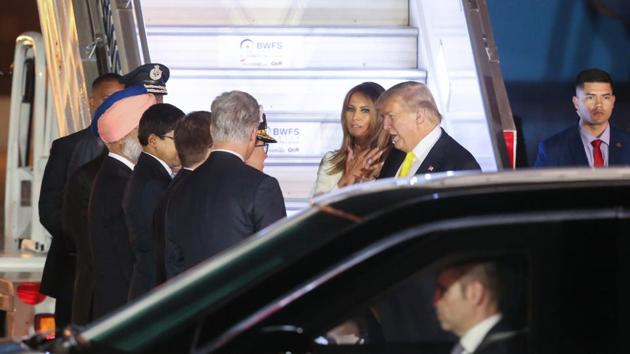 Trump is accompanied by wife Melania, daughter Ivanka, son-in-law Jared Kushner and top brass of his administration. February 24, 2020.(REUTERS)