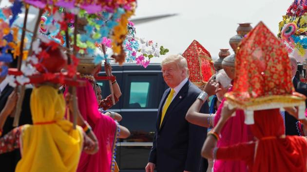 U.S. President Donald Trump attends a welcoming ceremony as he arrives at Sardar Vallabhbhai Patel International Airport in Ahmedabad. (REUTERS)