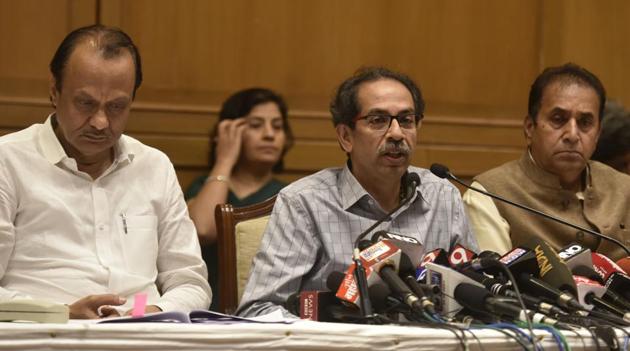 CM Uddhav Thackeray along with other political party leader shares the light moment during customary tea party ahead state assembly at Sahyadri Guest House in Mumbai. (Anshuman Poyrekar/HT Photo) CM Uddhav Thackeray along with other political party leader shares the light moment during customary tea party ahead state assembly at Sahyadri Guest House in Mumbai. (Anshuman Poyrekar/HT Photo)